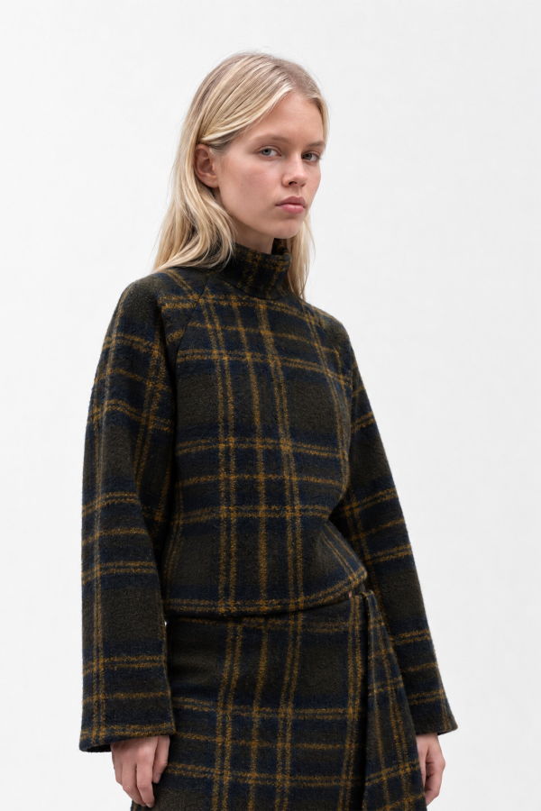 Carmen Says Turtleneck Overshirt - Green Barefoot Plaid