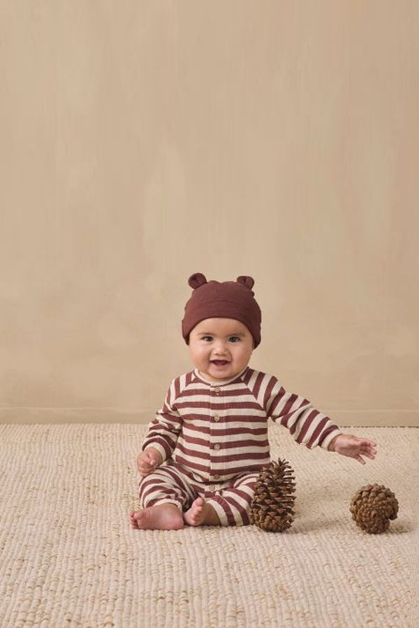 KIDS Rylee + Cru Waffle Jumpsuit - Black Cherry Stripe