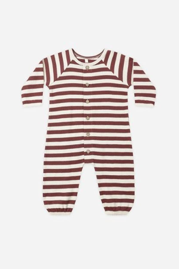 KIDS Rylee + Cru Waffle Jumpsuit - Black Cherry Stripe
