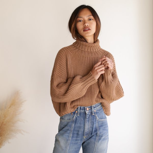 First Rite Crop Turtleneck - Camel | Garmentory