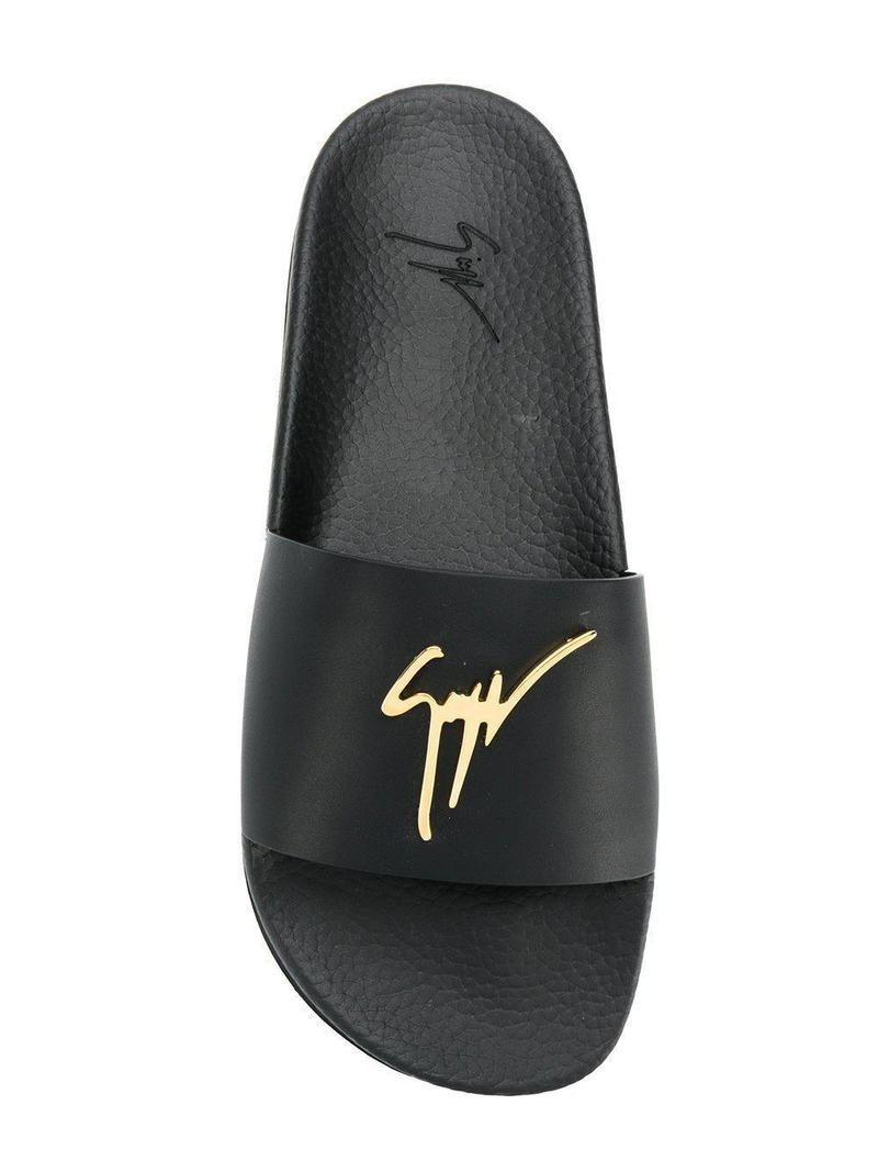 Giuseppe Zanotti Logo Plaque Slides - Black | Garmentory