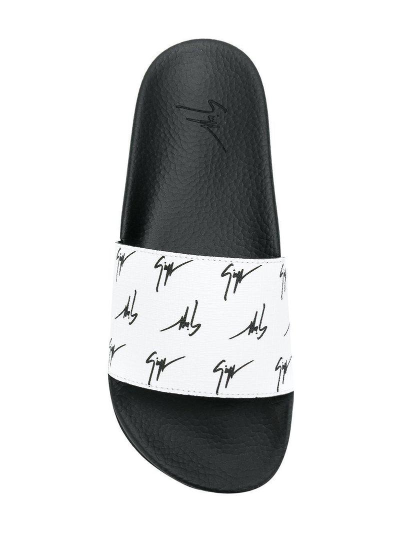 サンダル・ミュール GIUSEPPE ZANOTTI SS22 SLIDE SANDALS WITH LOGO (RS20032_001) Giuseppe Zanotti Logo Print Slides - White | Garmentory