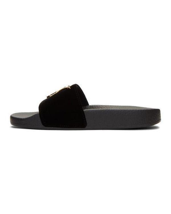 Giuseppe Zanotti Velvet Logo Slides - Black | Garmentory