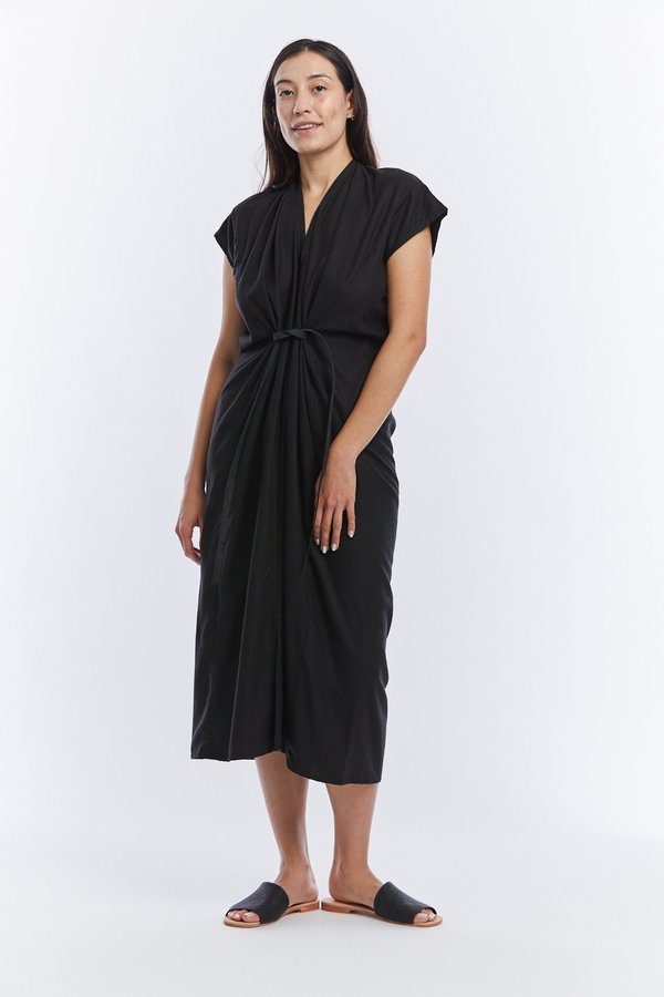 Miranda Bennett Silk Noil Knot Dress - Black | Garmentory Miranda Bennett Silk Noil Knot Dress - Black | Garmentory