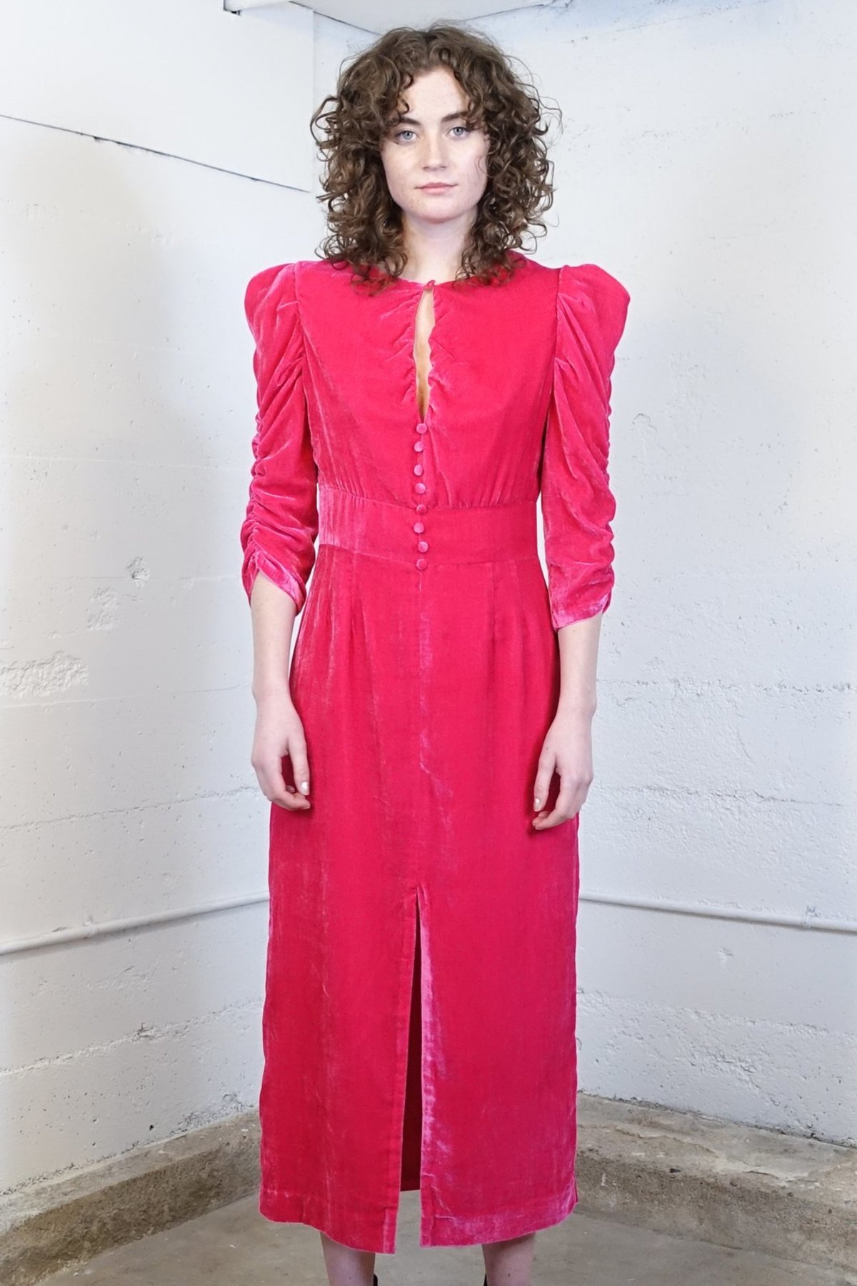 open lace back dress French Riviera Floral Midi Dress in Hot Pink Curves 3XL / Hot-Pink
