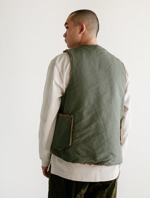 Engineered Garments Double Cotton Cloth Over Vest - Olive | Garmentory