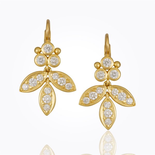 Temple St. Clair 18k Pave Foglia Earrings With Diamond