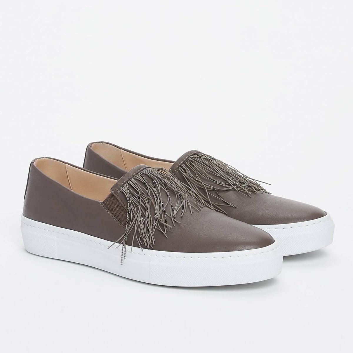 Fabiana Filippi Dora Leather Slip-on Shoes - Dove Gray - Image 2 of 4