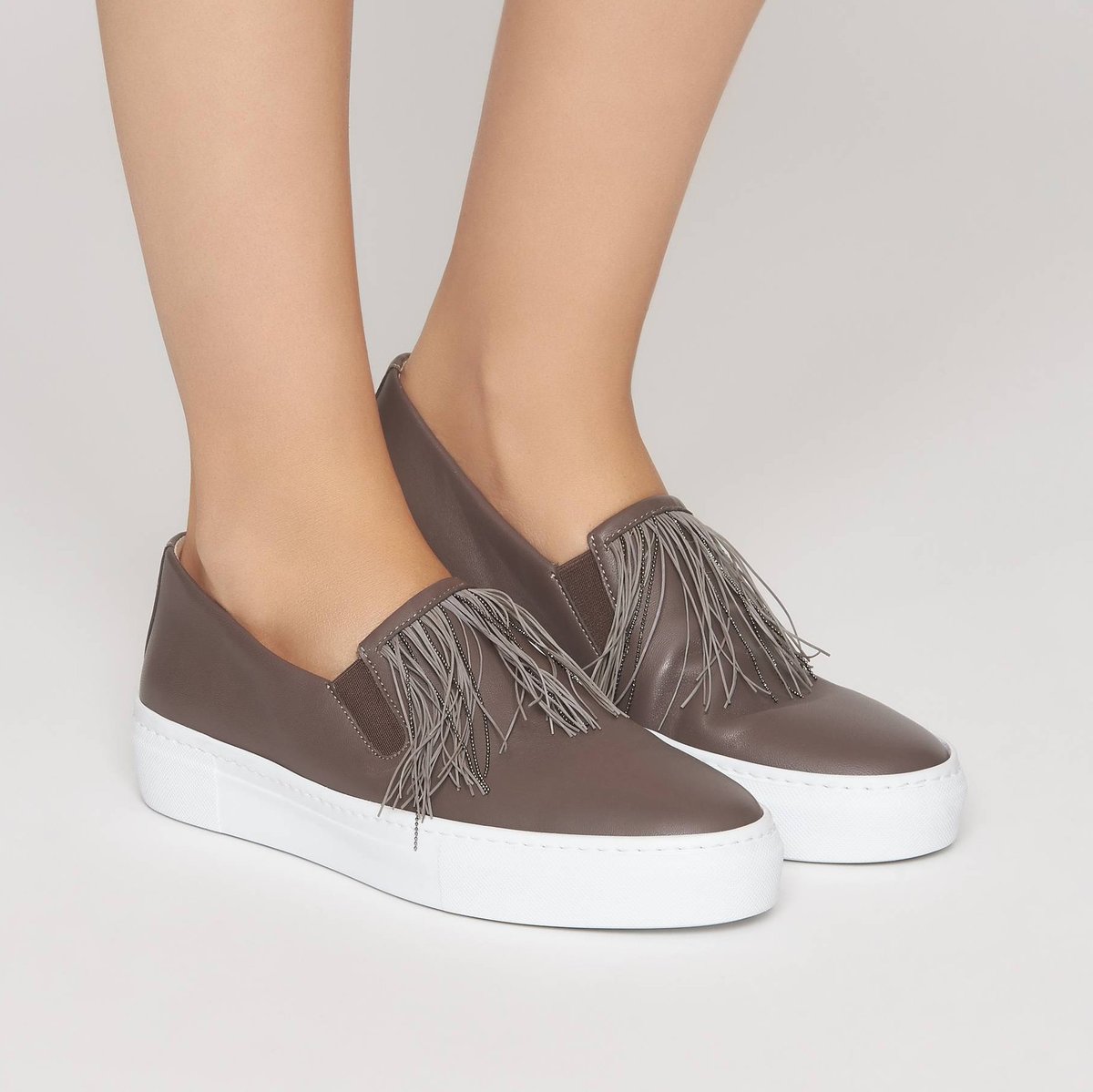 Fabiana Filippi Dora Leather Slip-on Shoes - Dove Gray - Image 1 of 4