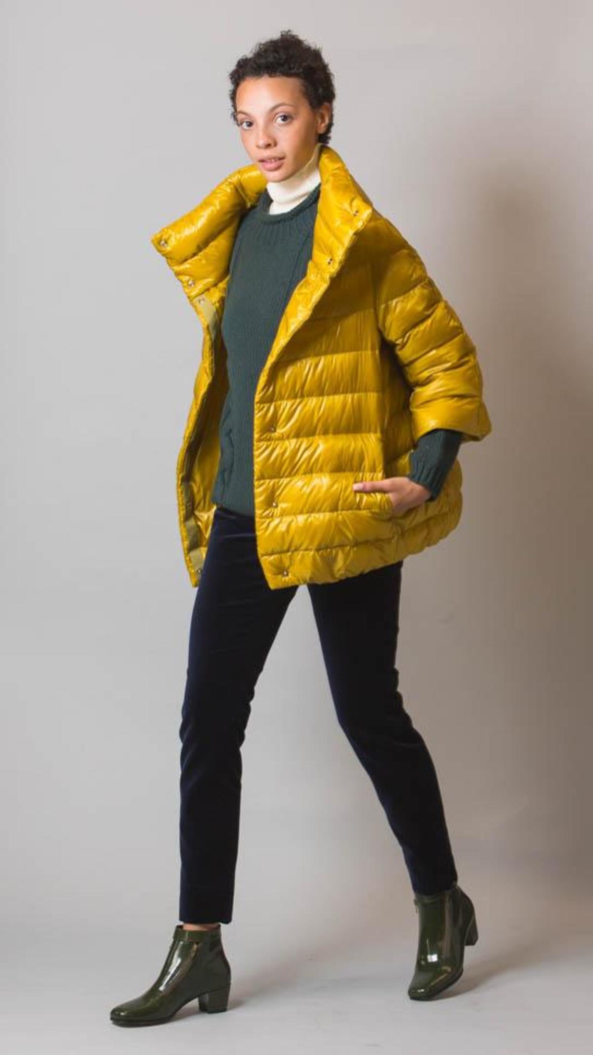 Herno Down Jacket With Cropped Sleeves Mustard Garmentory