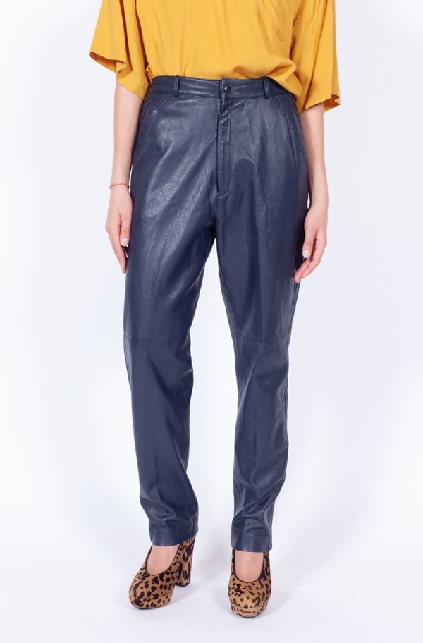 Waist Leather Pants - Navy | Garmentory