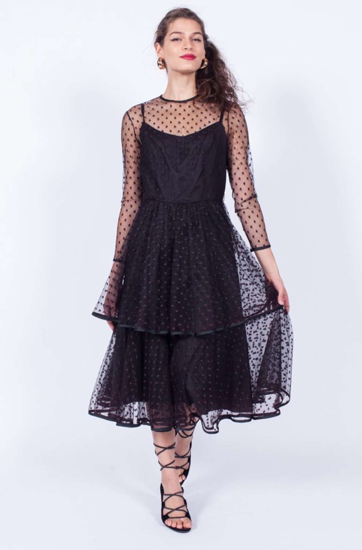 Yo Vintage! Polka Dot Lace Dress - Black | Garmentory