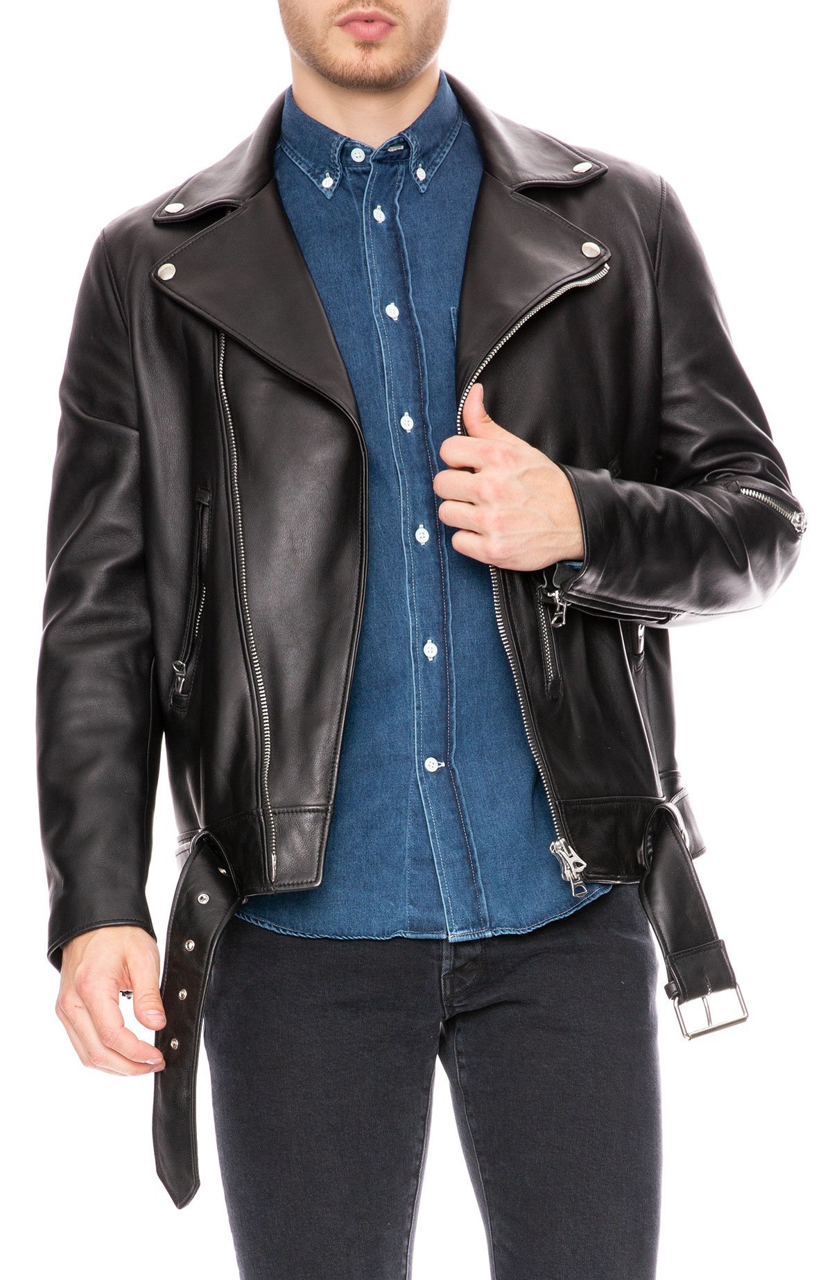 ライダースジャケット AcneStudios NATE CLEAN 44 Acne Studios Nate Clean Leather Jacket - black | Garmentory