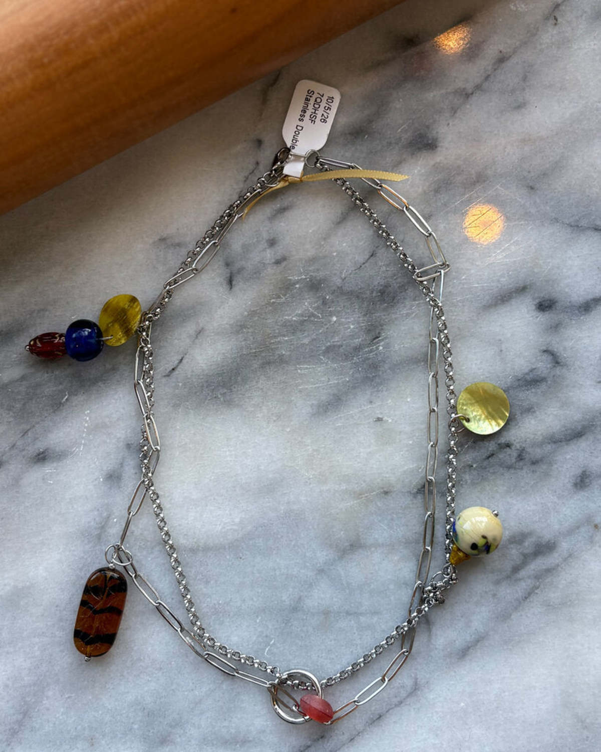 Step Chain Fancy Trendy OK, WOW! Double Stainless Steel Chain Charm Necklace - Silver | Garmentory