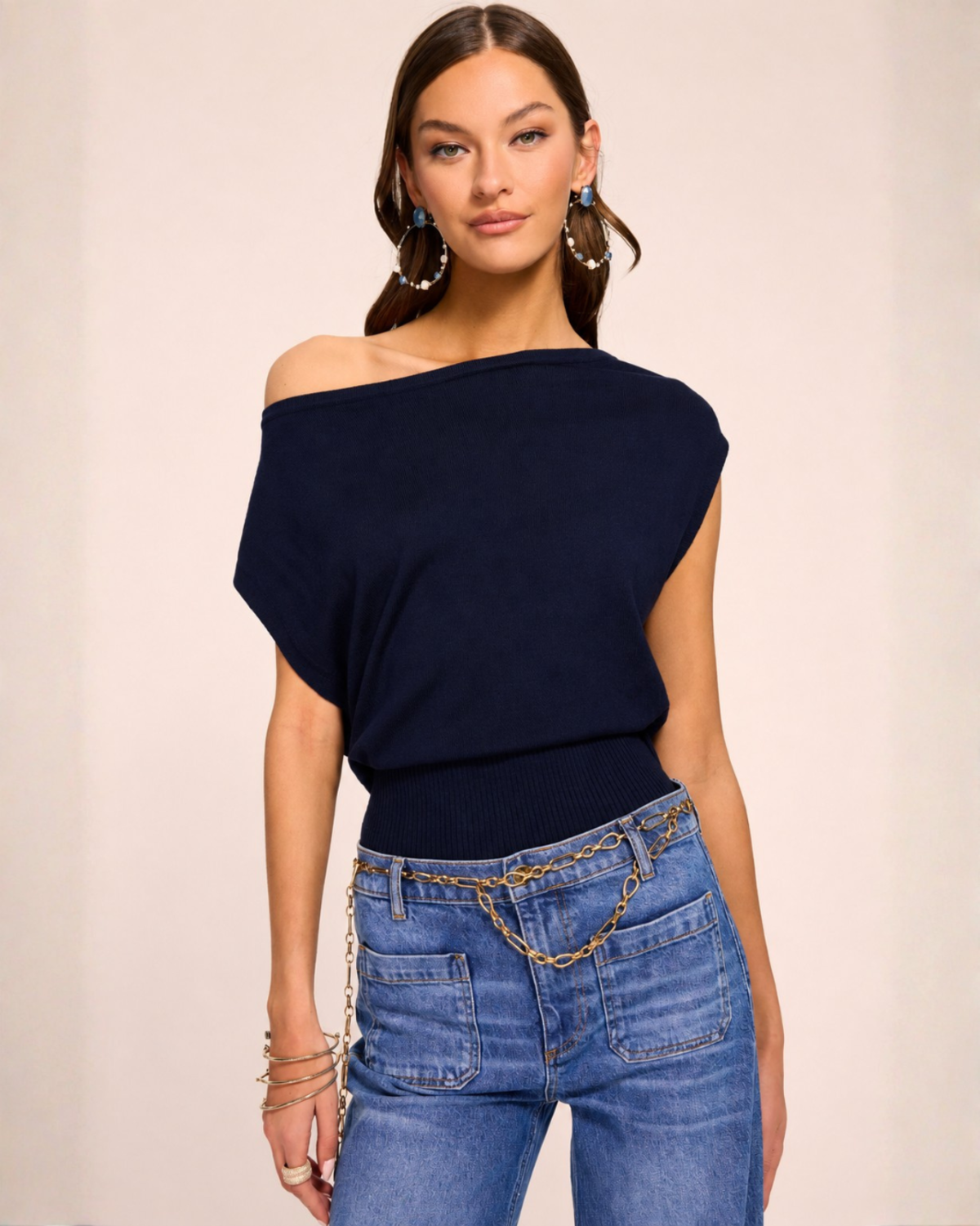 Brook Shoping Design Ramy Brook Chet Merino Off-the-Shoulder Sweater - Navy | Garmentory