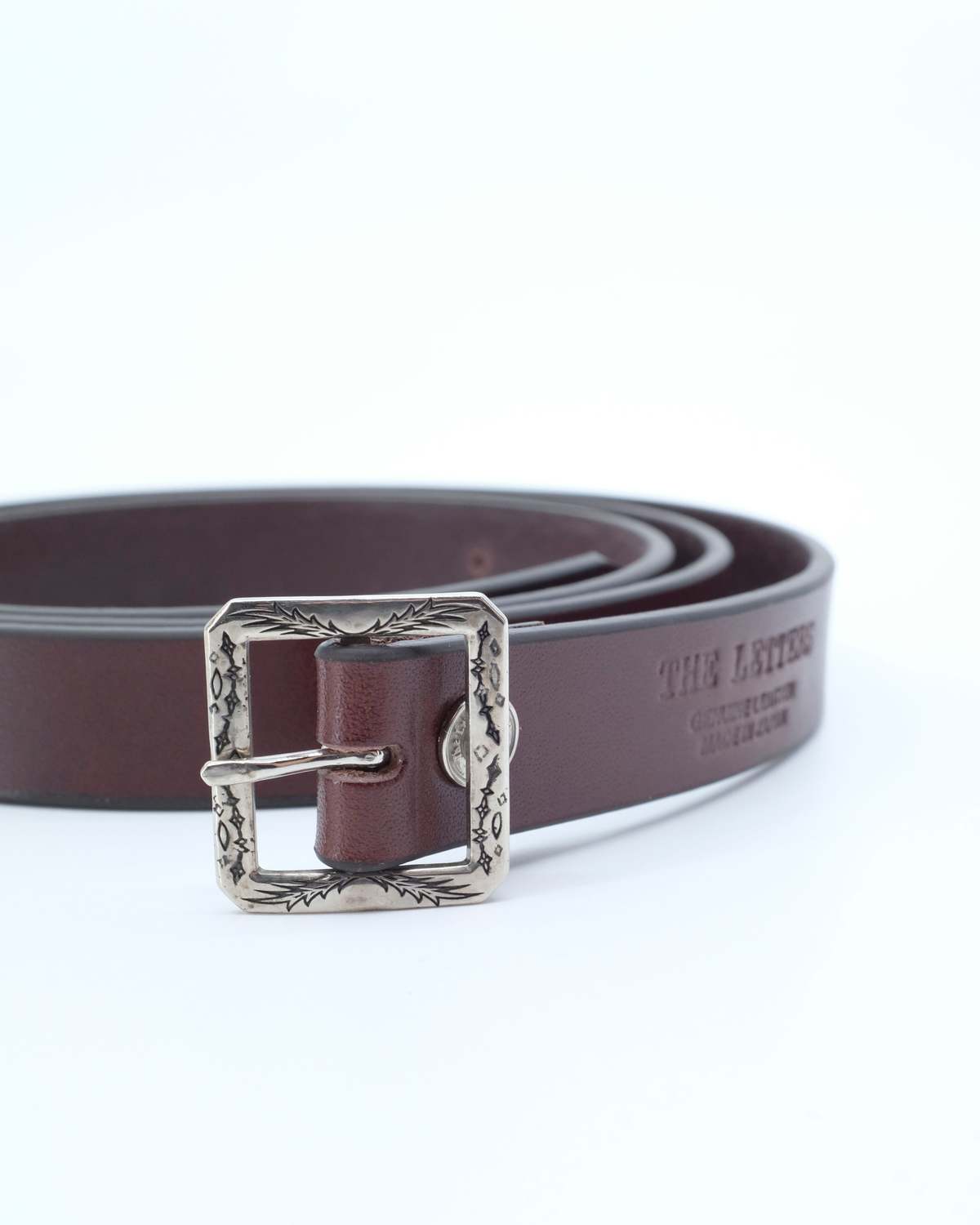 The Letters Cowhide Leather Garrison Embroidery Long Belt - Chocolate ...