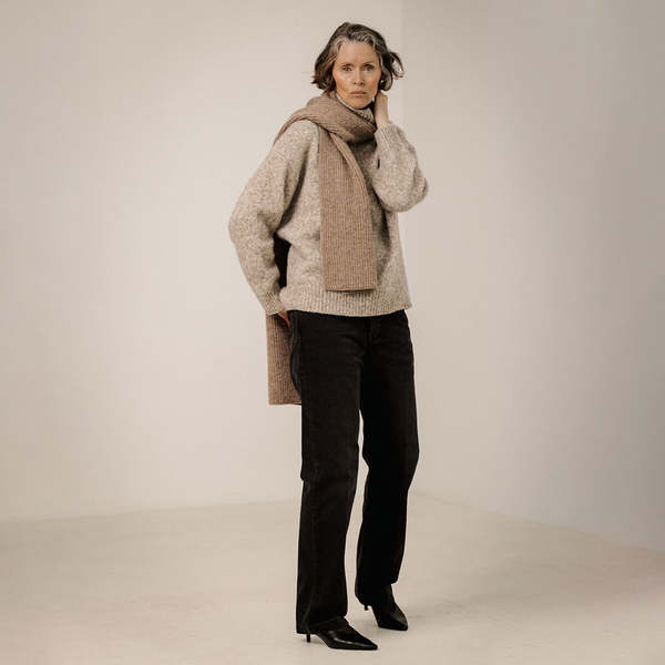 Bare Knitwear Baby Alpaca Rib Scarf - Brown | Garmentory