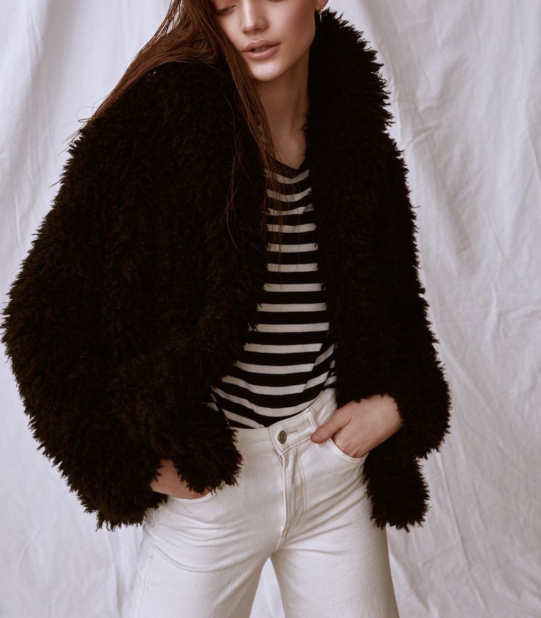 line faux shearling coat