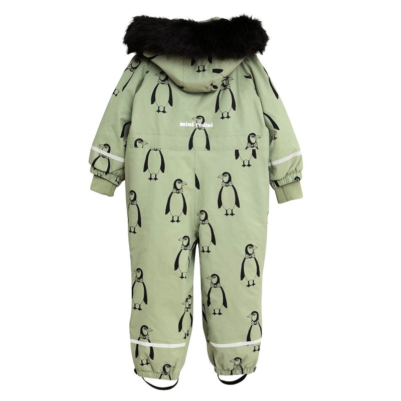 KIDS Mini Rodini Baby Kebnekaise Penguin Snowsuit - Green | Garmentory