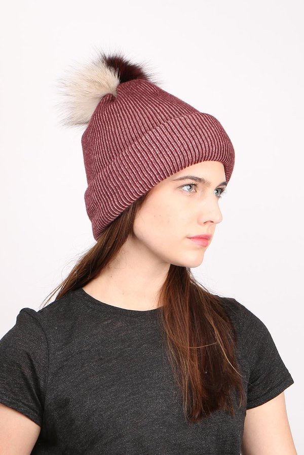 Inverni Giulia Cashmere Blend Beanie - Maroon/Beige | Garmentory display picture 1