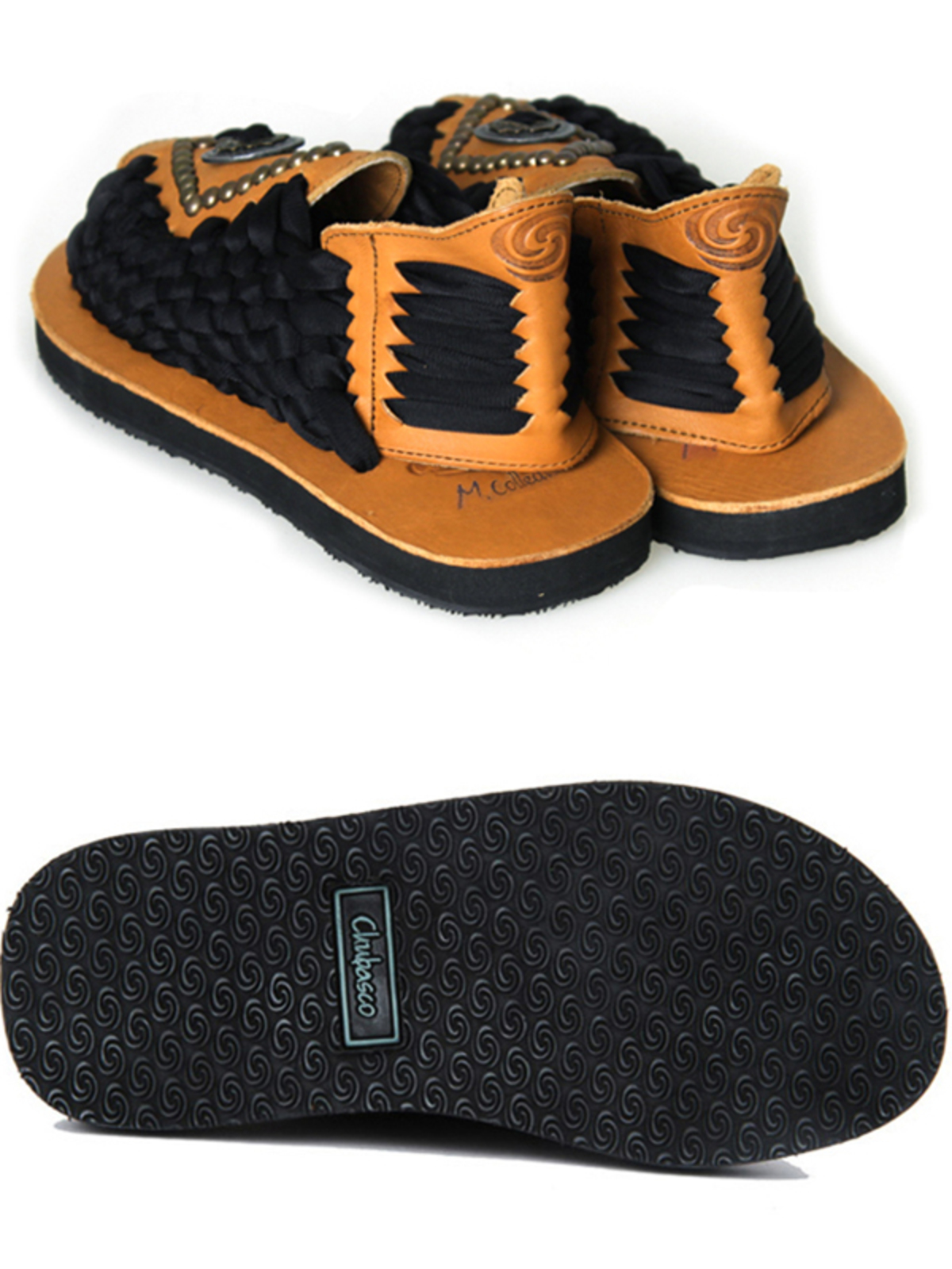 CHUBASCO M Aztec Rivet Sandals - Black and Calf | Garmentory