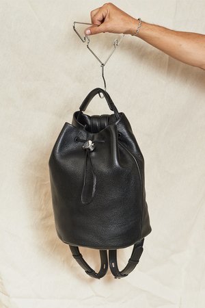 KARA Drawcord backpack in Black Pebbled Leather Kara Black Moon Drawcord Backpack Kara main image 3