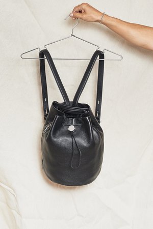 KARA Drawcord backpack in Black Pebbled Leather Kara Black Moon Drawcord Backpack Kara main image 4