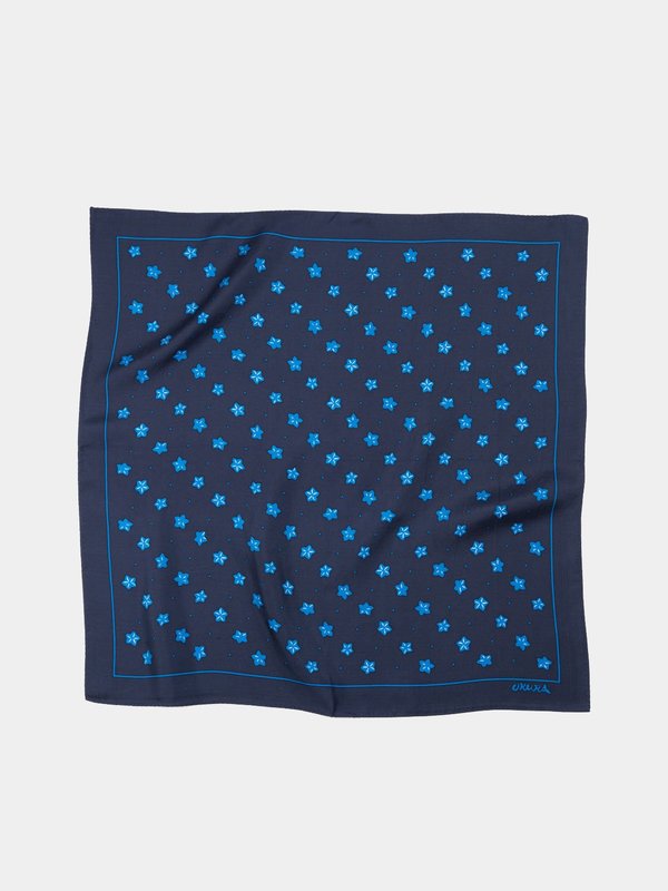 Blue Blue Japan Woven Balloon Flower Pattern Silk Bandana - Navy