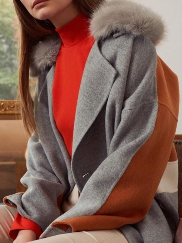 FRONTROW X REJINA PYO] Color Block Hand-made Pure Wool Coat-M.Grey