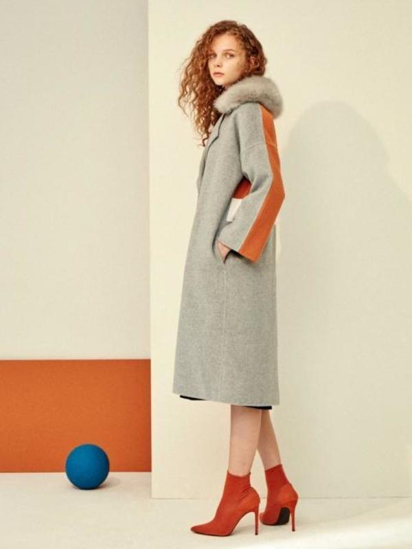 FRONTROW X REJINA PYO] Color Block Hand-made Pure Wool Coat-M.Grey