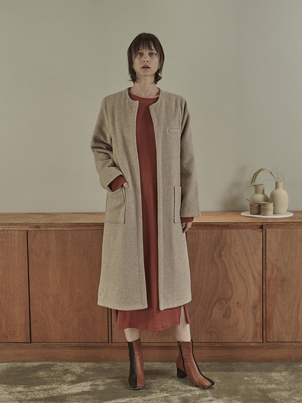 No collar hot sale wool coat