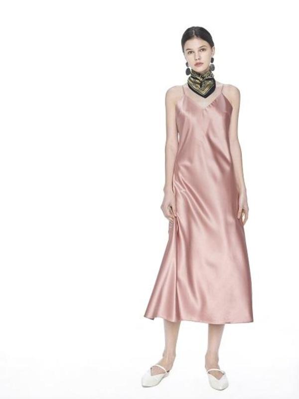 Satin Slip Midi Dress Peach | Garmentory