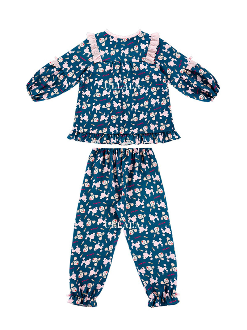【ULLALA】Plaje Nasi Two Piece Blue ULLALA PAJAMAS Ullala Blue Women Lone Sleeve Two Piece