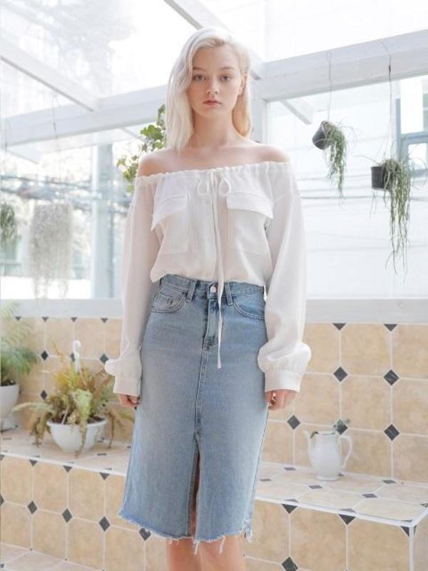 String Off-Shoulder Blouse White | Garmentory