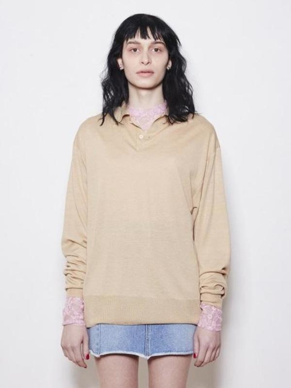 Locle By Low Classic Loose Collar Knitwear Beige Garmentory
