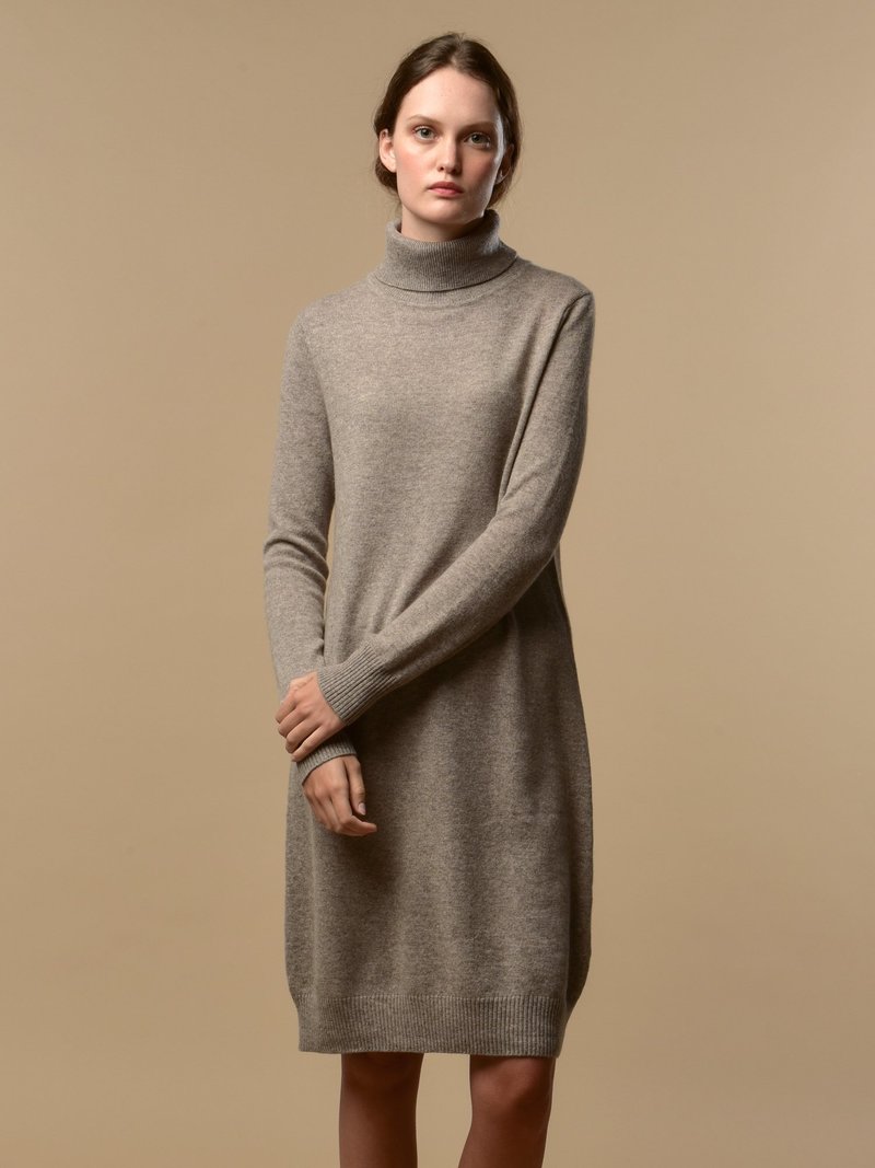 turtleneck dress beige Sleeveless Turtleneck Dress