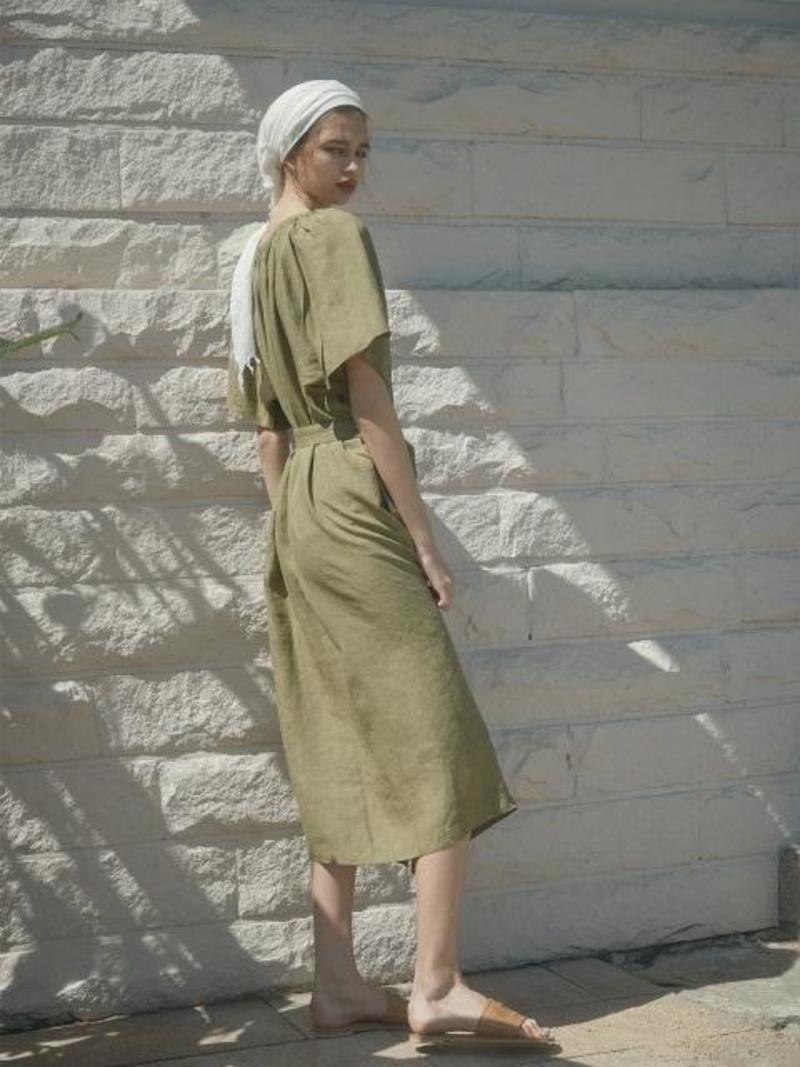 open lace back dress Womens Kerala Green Mayaguana Linen Shirt Dress main image 0