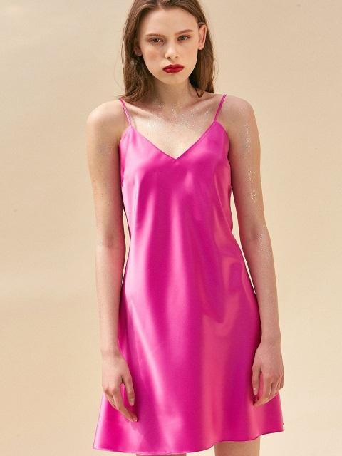 THE SUIN Satin Slip Mini Dress - Hot Pink | Garmentory THE SUIN Satin Slip Mini Dress - Hot Pink | Garmentory