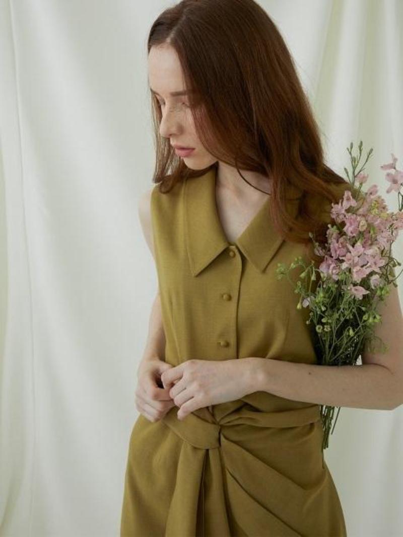 MILLOGREM Twist Front Collar Dress - Yellow | Garmentory