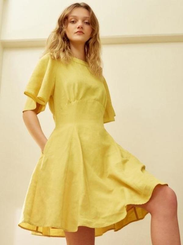 RAIVE Flare Linen Dress - Yellow | Garmentory