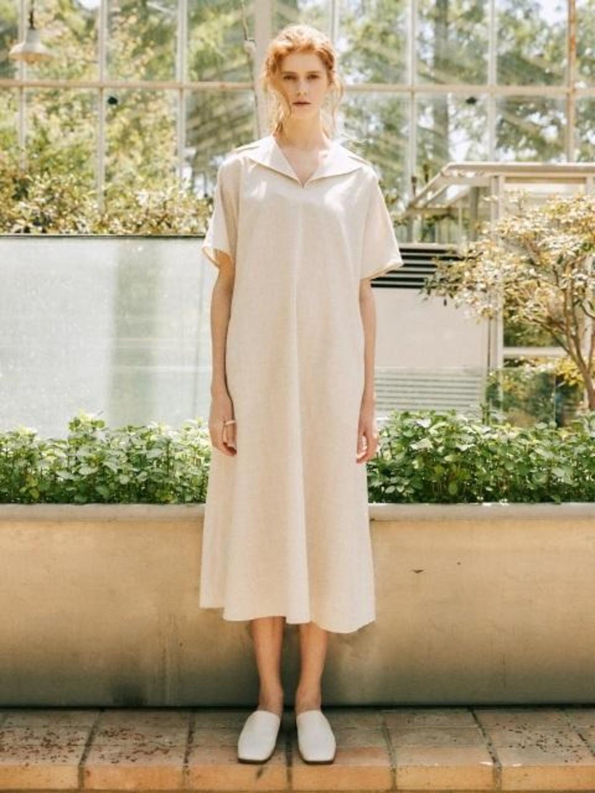 chinese dress ladies MARMAR COPENHAGEN BLUE LINEN SAILOR COLLAR DRESS – Luibelle main image 1