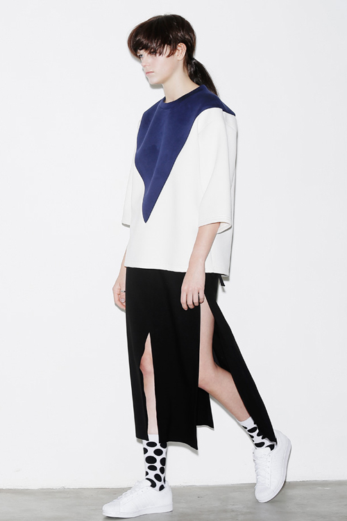 ROCKET X LUNCH Color Block Sponge Top- White ROCKET X LUNCH Color Block Sponge Top- White