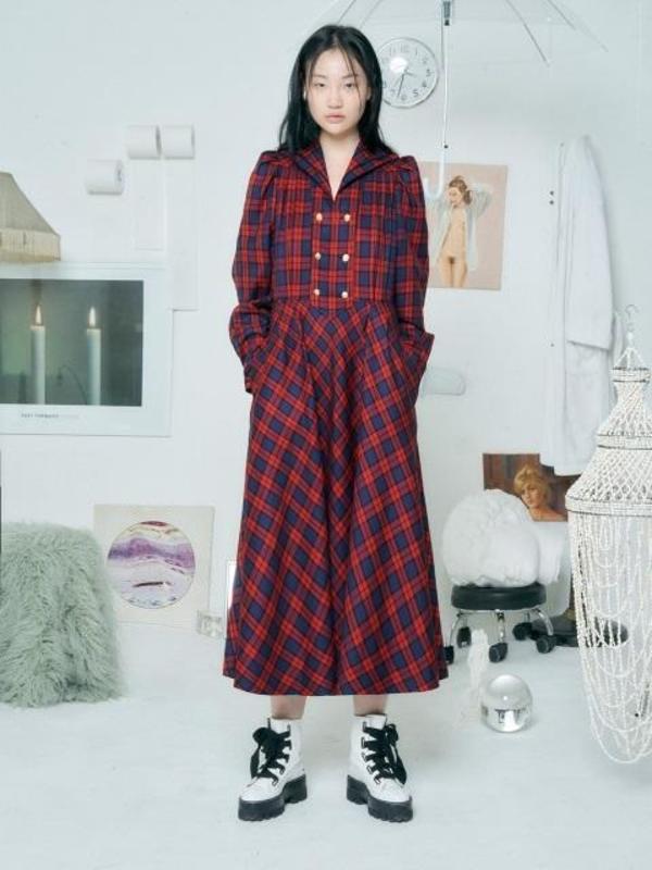 the centaur Rose Embroidery Check Dress - Red | Garmentory the centaur Rose Embroidery Check Dress - Red | Garmentory