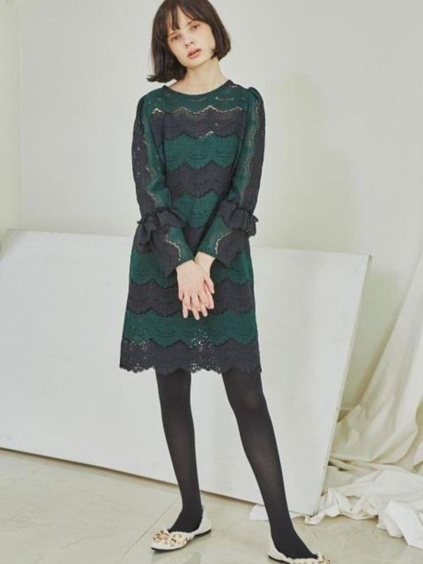 SORRY TOO MUCH LOVE Green And Black Lace Stripe Dress - Green | Garmentory