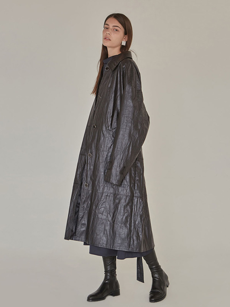 LOW CLASSIC Wrinkle Leather Trench Coat - Black | Garmentory