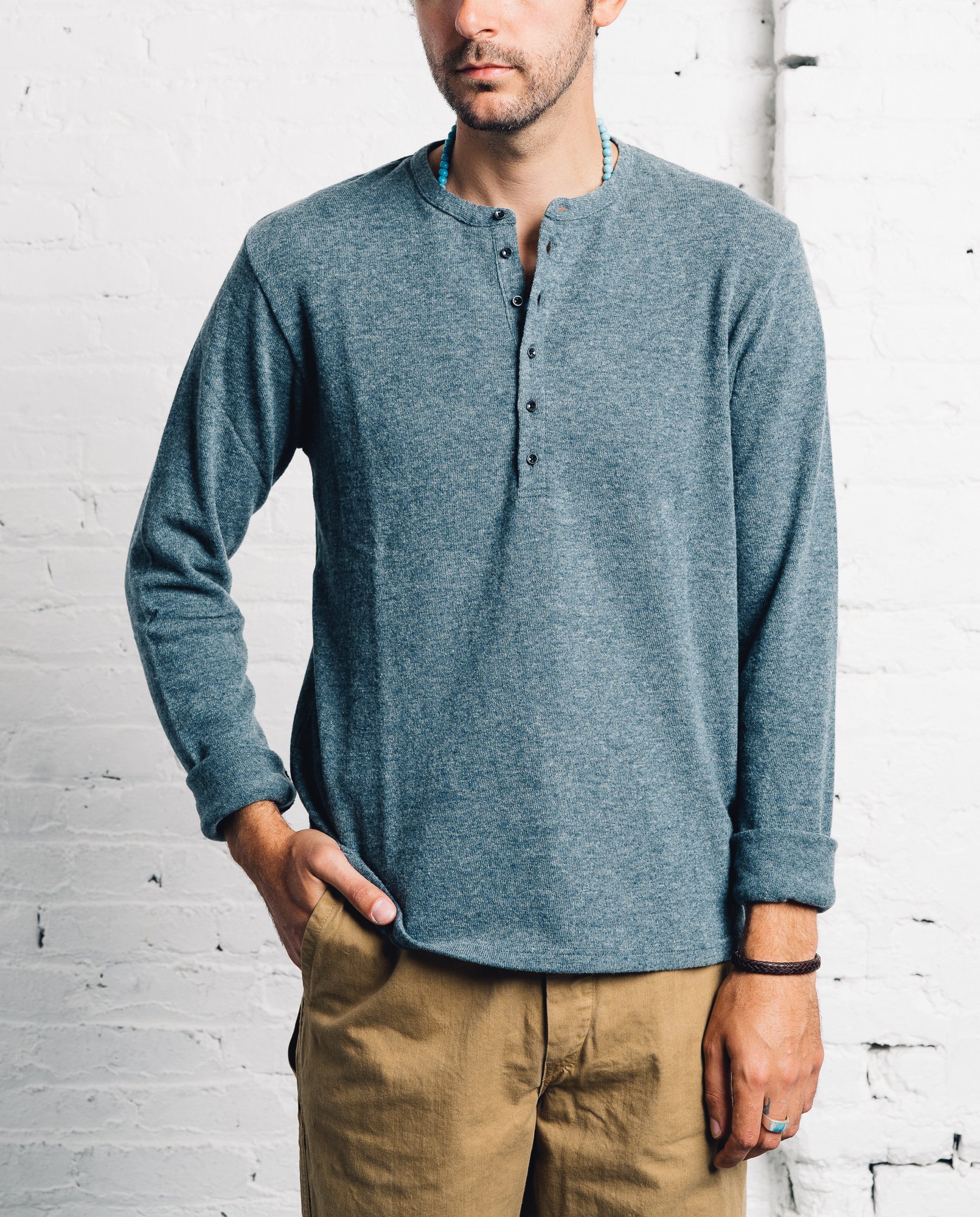 KAPITAL(キャピタル) DYED HENLEY COLLAR TEE Kapital-Lamb-Wool-Henley--