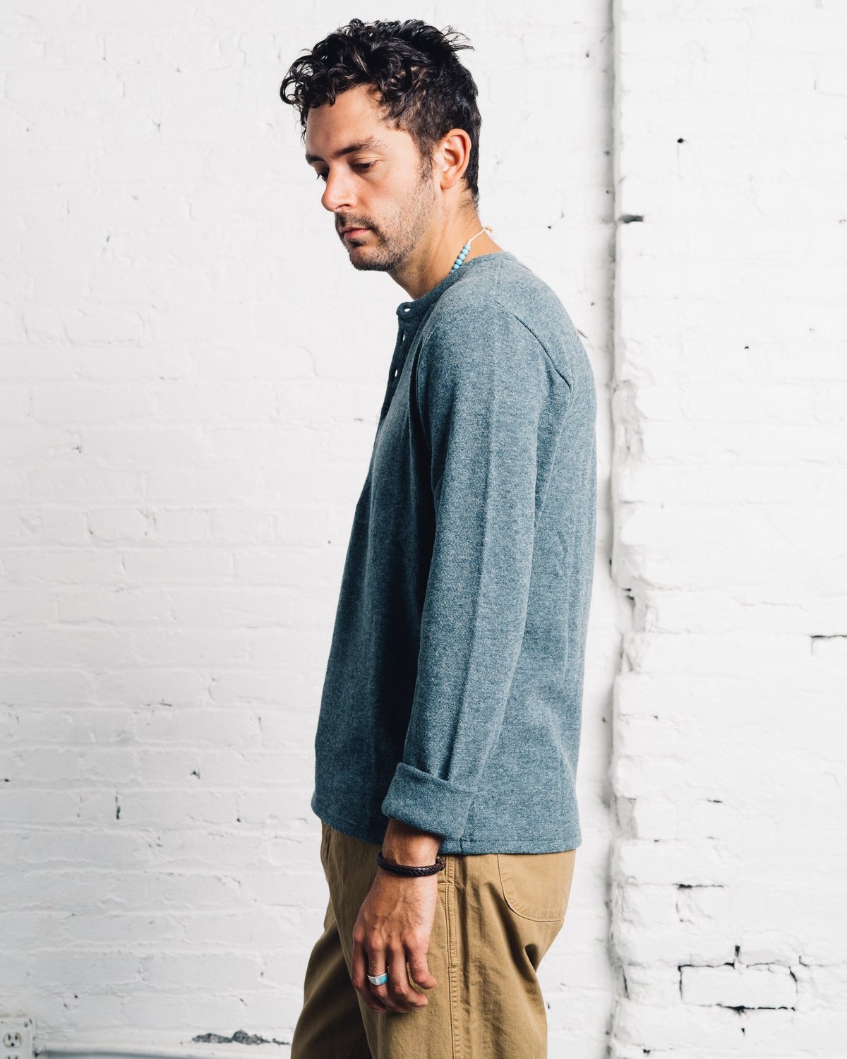 Kapital Lamb Wool Henley - Turquoise | Garmentory