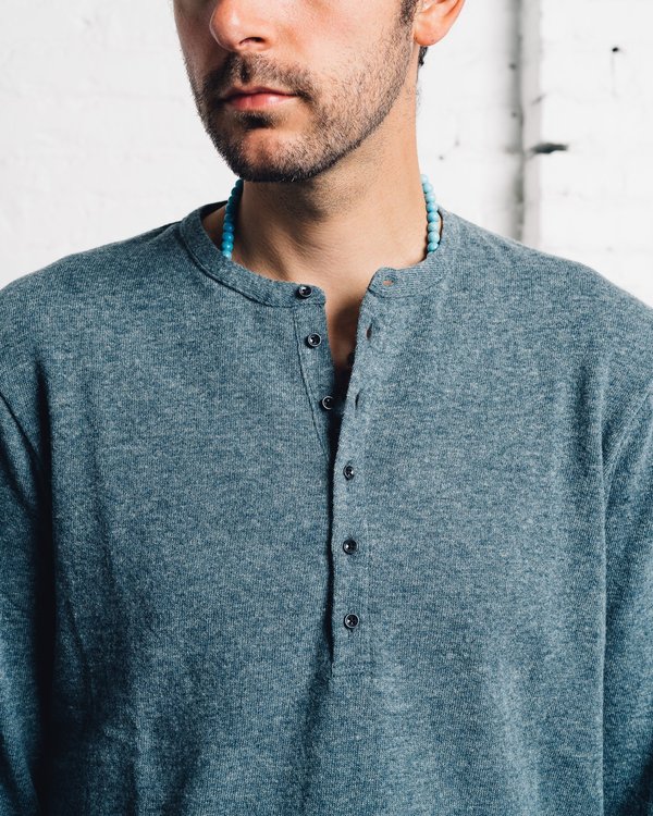 KAPITAL(キャピタル) DYED HENLEY COLLAR TEE Kapital Lamb Wool Henley - Turquoise | Garmentory