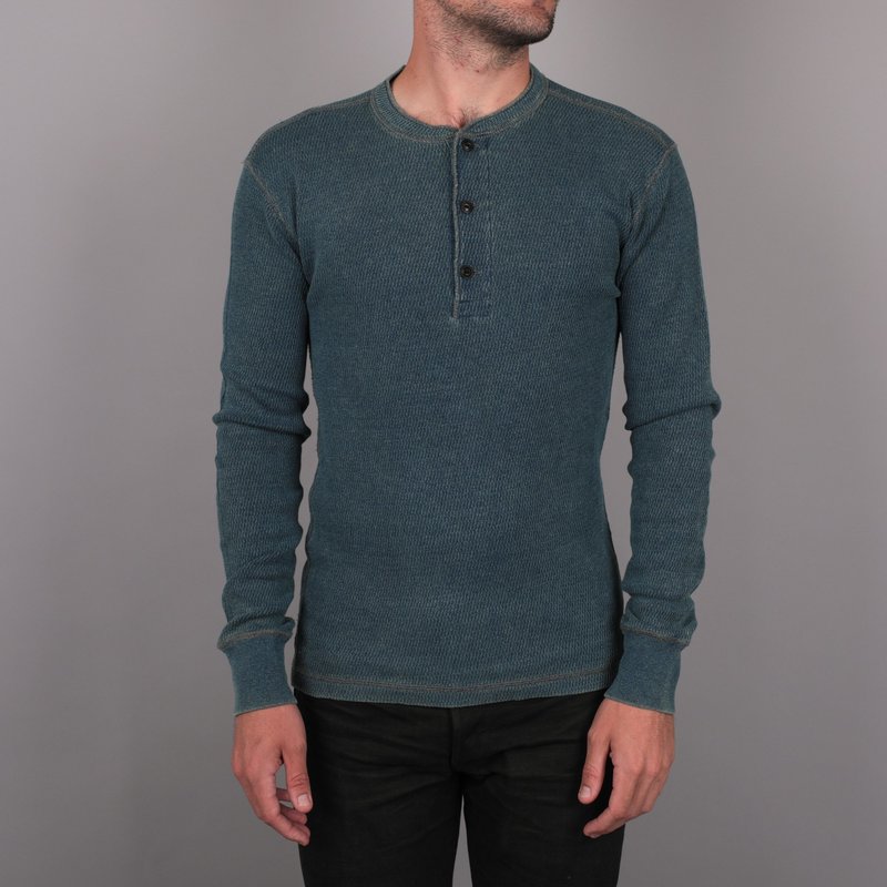 RRL Jacquard Knit Henley - Light Indigo | Garmentory