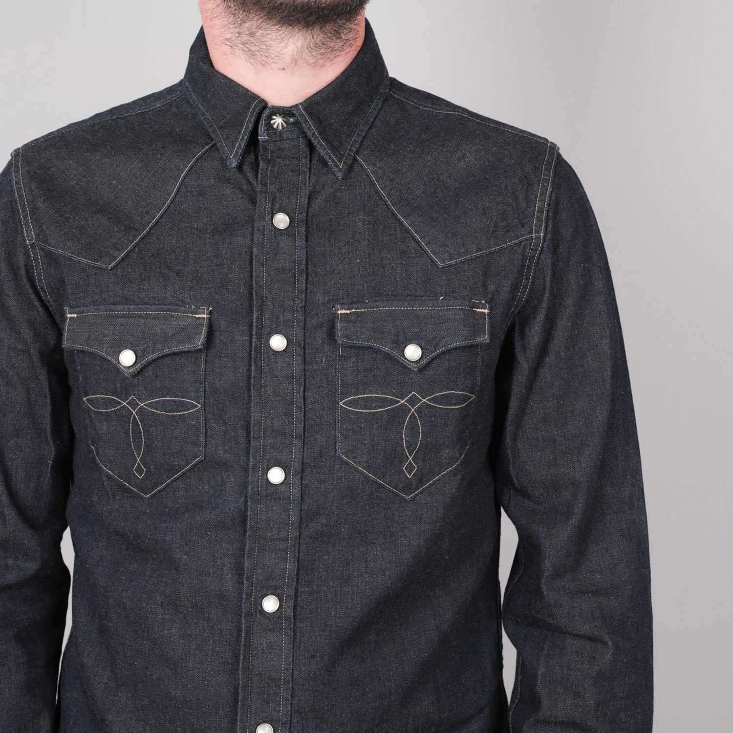 RRL Slim Fit Denim Western Shirt Raw Indigo Garmentory